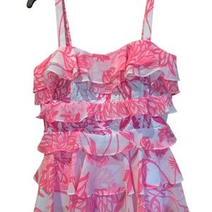Lilly Pulitzer Olive Ruffle Top Resort White/Caliente NWOT